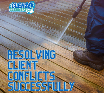 Resolving Client Conflicts Successfully Image of a pressure washer spraying a wood deck